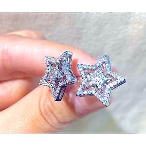 NWT BLING 5A CUBIC ZIRCONIA STAR EARRINGS, BLING EARRINGS, RHODIUM STUD EARRING